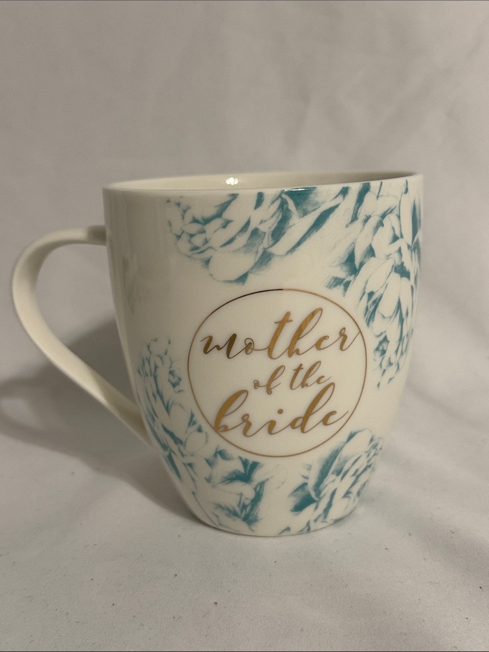 Mother of the Bride Ciroa Blue Floral Porcelain Mug Coffee Gold Metallic Accent